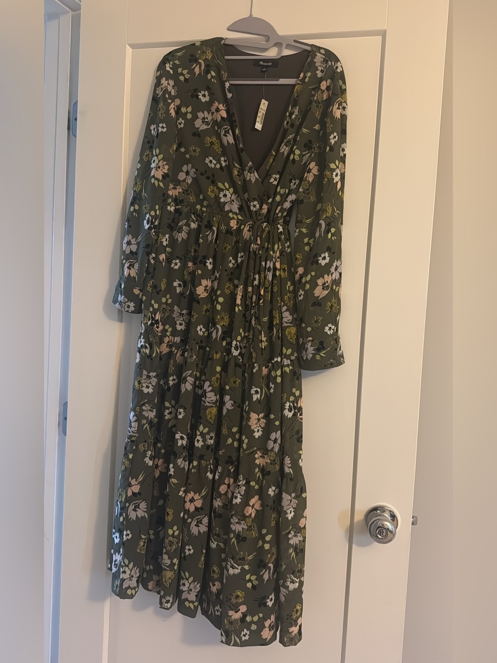 Madewell Olive Green Floral Tiered Wrap Dress